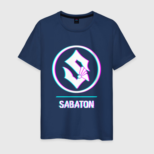 Мужская футболка из хлопка с принтом Sabaton glitch rock, вид спереди №1