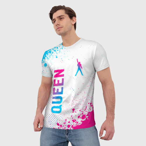 Мужская футболка 3D с принтом Queen neon gradient style: надпись, символ, фото на моделе #1