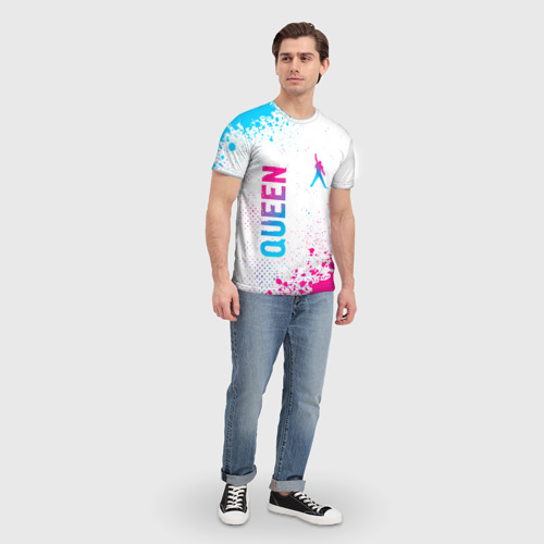 Мужская футболка 3D с принтом Queen neon gradient style: надпись, символ, вид сбоку #3