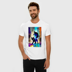 Мужская футболка хлопок Slim Кошечка пушистый хвост - акварель - живопись - фото 2