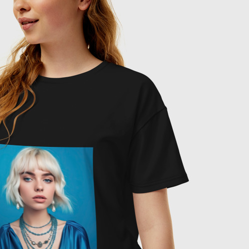 Женская футболка хлопок Oversize с принтом Дерзкая блондинка в голубом, фото на моделе #1