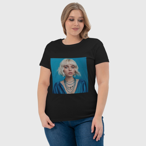 Женская футболка хлопок с принтом Дерзкая блондинка в голубом, фото #4