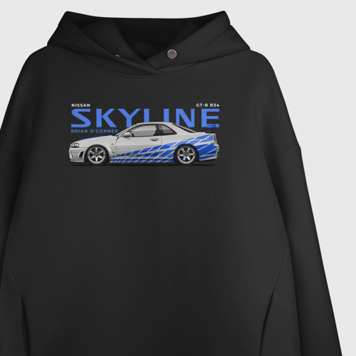 Женское худи Oversize хлопок Skyline Nissan, цвет черный - фото 3