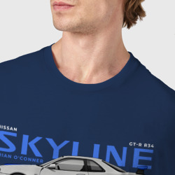 Футболка с принтом Skyline Nissan для мужчины, вид на модели спереди №4. Цвет основы: темно-синий