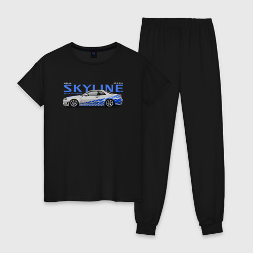 Женская пижама хлопок Skyline Nissan, цвет черный