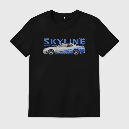 Мужская футболка хлопок с принтом Skyline Nissan, вид спереди #2