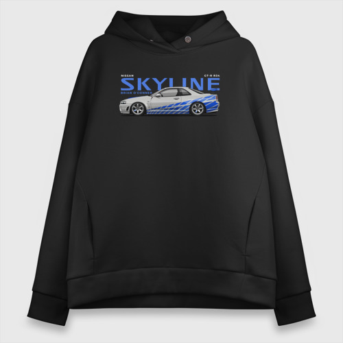 Женское худи Oversize хлопок Skyline Nissan, цвет черный