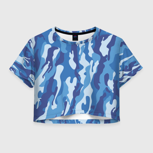 Женская футболка Crop-top 3D Blue military, цвет 3D печать