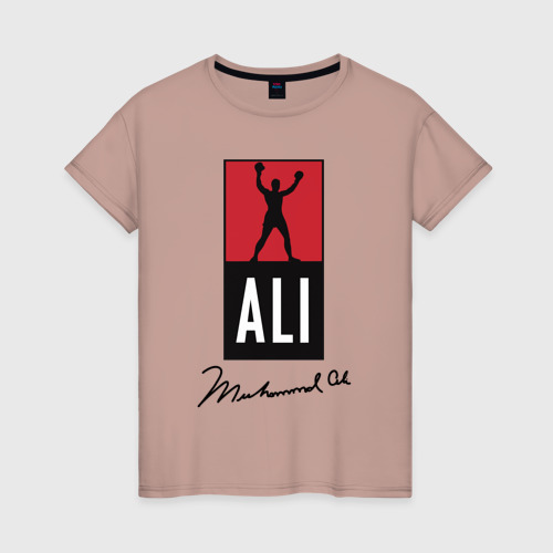 Женская футболка хлопок Muhammad Ali boxer, цвет пыльно-розовый