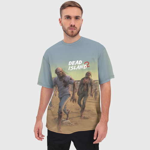 Мужская футболка oversize 3D Zombies on the beach, цвет 3D печать - фото 3