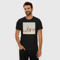 Мужская футболка хлопок Slim Кактусы в пустыне - минимализм - нейросеть - фото 2