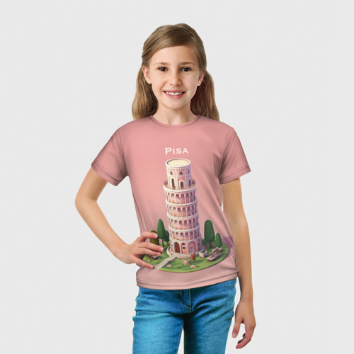 Детская футболка 3D с принтом Pisa Isometric, вид сбоку #3