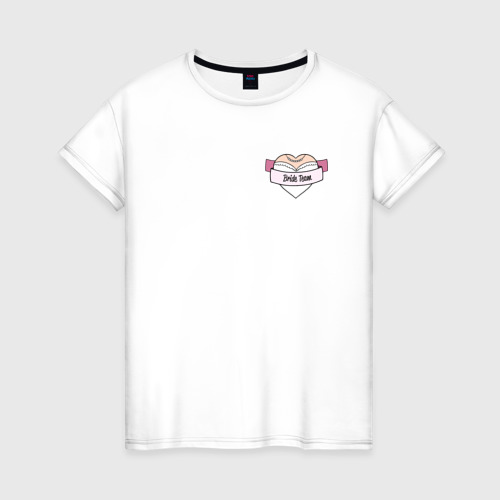 Женская футболка из хлопка с принтом Команда невесты: девичник, вид спереди №1
