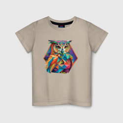 Детская футболка хлопок Красочная сова в стиле геометрия - нейросеть