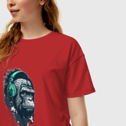Женская футболка хлопок Oversize Горилла в наушниках арт - фото 2