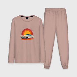 Мужская пижама с лонгсливом хлопок Ретро автомобиль Шевроле на закате