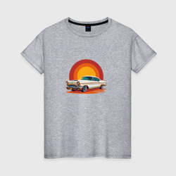 Женская футболка хлопок Ретро автомобиль Шевроле на закате