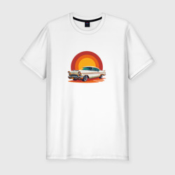 Мужская футболка хлопок Slim Ретро автомобиль Шевроле на закате