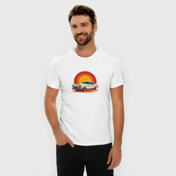 Мужская футболка хлопок Slim Ретро автомобиль Шевроле на закате - фото 2