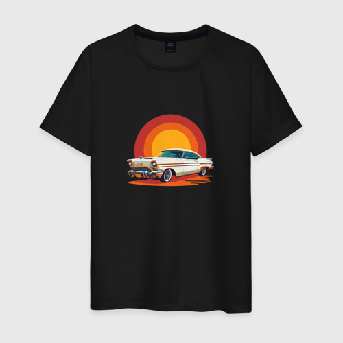 Мужская футболка хлопок Ретро автомобиль Шевроле на закате, цвет черный