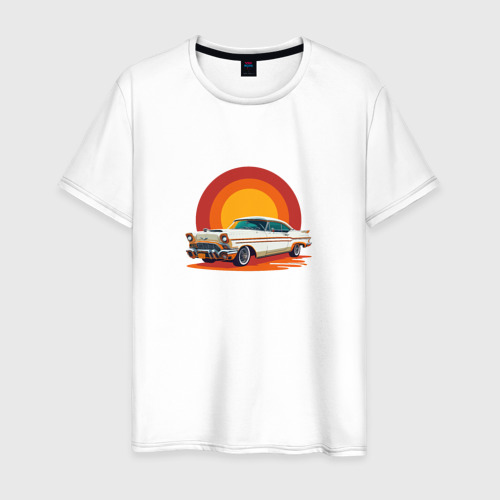 Мужская футболка из хлопка с принтом Ретро автомобиль Шевроле на закате, вид спереди №1