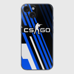 Чехол для iPhone 15 силиконовый с защитой камеры Кс го - синий вулкан