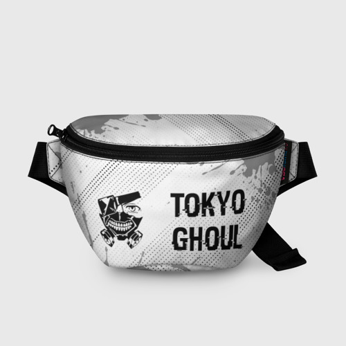 Поясная сумка 3D с принтом Tokyo Ghoul glitch на светлом фоне: надпись и символ, вид спереди #2