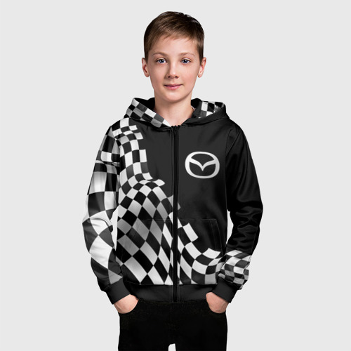 Детская толстовка 3D на молнии Mazda racing flag, цвет черный - фото 3