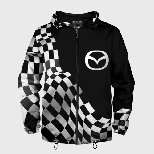 Мужская ветровка 3D Mazda racing flag, цвет черный