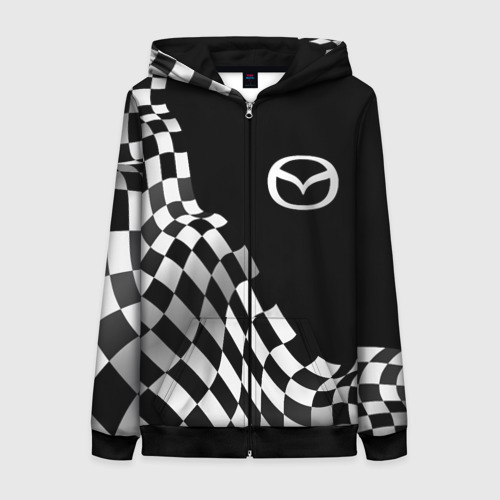 Женская толстовка 3D на молнии Mazda racing flag, цвет черный