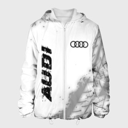 Мужская куртка 3D Audi Speed на светлом фоне со следами шин: надпись, символ