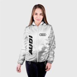 Женская куртка 3D Audi Speed на светлом фоне со следами шин: надпись, символ - фото 2