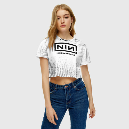 Женская футболка Crop-top 3D Nine Inch Nails с потертостями на светлом фоне, цвет 3D печать - фото 3
