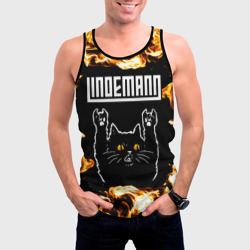 Мужская майка 3D Lindemann рок кот и огонь - фото 2