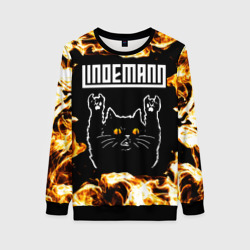 Женский свитшот 3D Lindemann рок кот и огонь