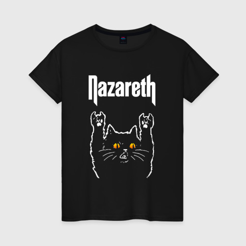 Женская футболка хлопок с принтом Nazareth rock cat, вид спереди #2
