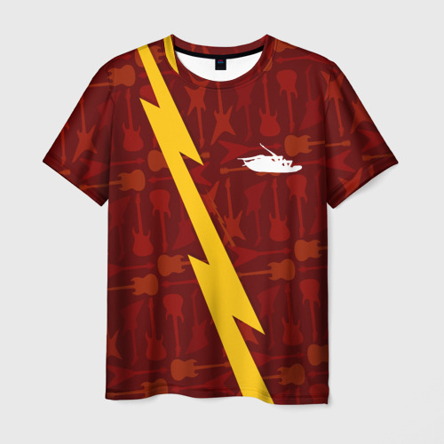 Мужская футболка с принтом Papa Roach гитары и молния, вид спереди №1