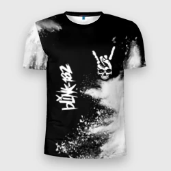 Мужская футболка 3D Slim Blink 182 и рок символ на темном фоне