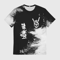Мужская футболка 3D Blink 182 и рок символ на темном фоне