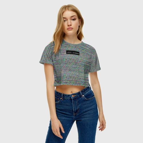 Женская футболка Crop-top 3D Lost signal, цвет 3D печать - фото 4