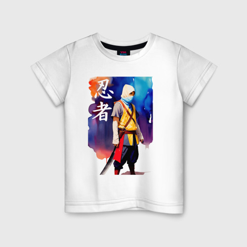 Детская футболка хлопок с принтом Ниндзя - иероглифы - живопись, вид спереди #2