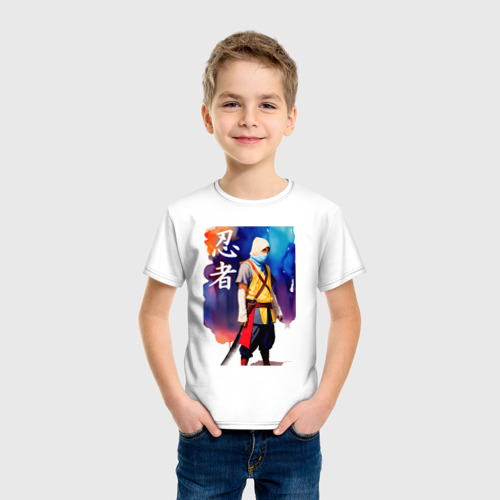 Детская футболка хлопок с принтом Ниндзя - иероглифы - живопись, фото на моделе #1