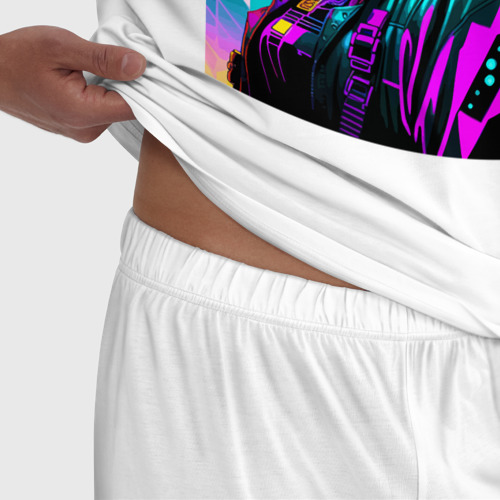 Мужская пижама хлопок с принтом Неоновая лиса - киберпанк - нейросеть, фото #4