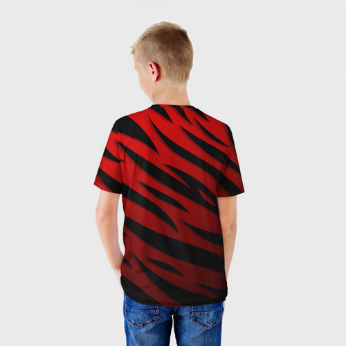 Детская футболка 3D с принтом Ведьмак - школа волка - красный, вид сзади #2