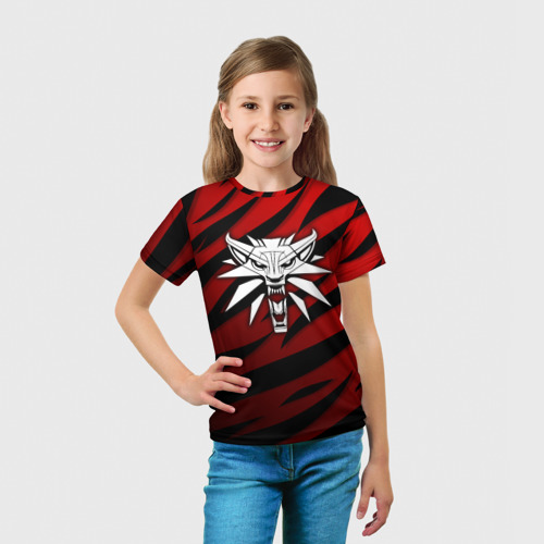 Детская футболка 3D с принтом Ведьмак - школа волка - красный, вид сбоку #3