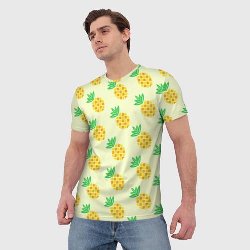 Мужская футболка 3D с принтом Летние ананасы, фото на моделе #1