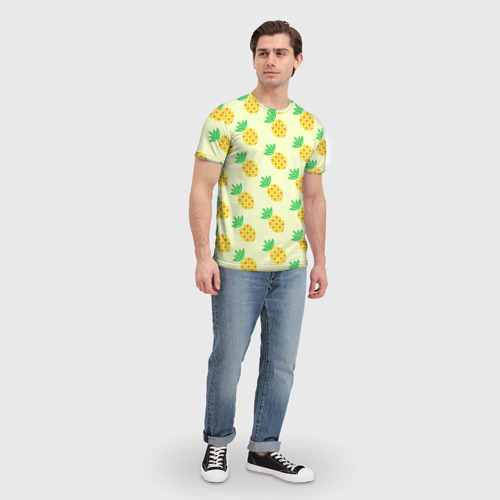 Мужская футболка 3D с принтом Летние ананасы, вид сбоку #3