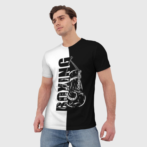 Мужская футболка 3D Boxing чёрно-белое, цвет 3D печать - фото 3