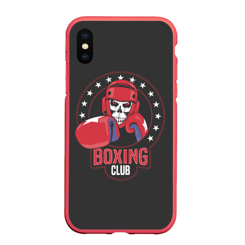 Чехол для iPhone XS Max матовый Boxing club - боксёр, цвет красный