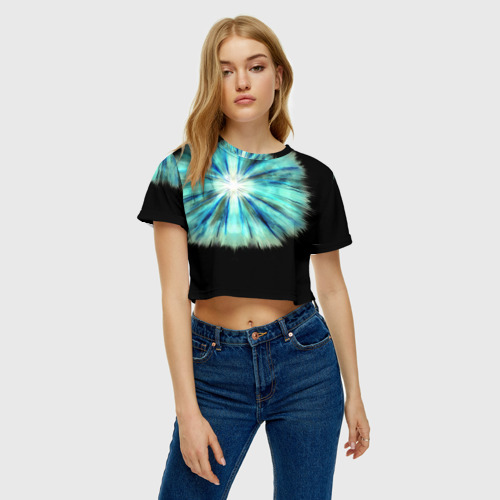 Женская футболка Crop-top 3D Тай-дай бирюзовый круг, цвет 3D печать - фото 3